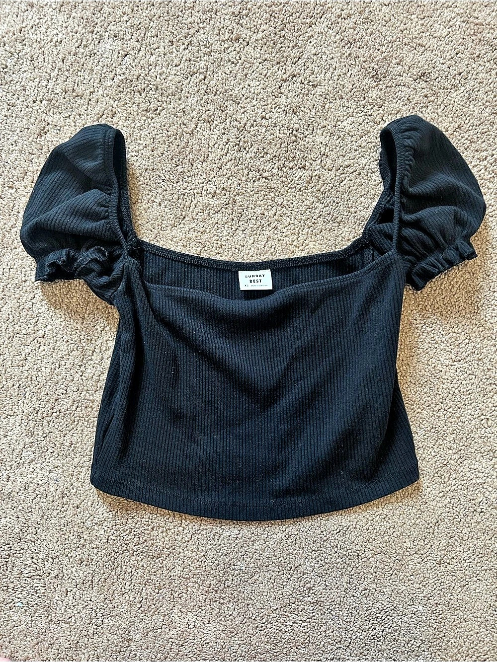 Aritzia Sunday Best Ribbed Puff Sleeve Crop Top